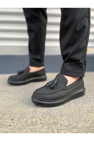 Joy Ayakkabı JY154 Blaze Laceless Tassel Linen Ανδρικά καθημερινά αθλητικά κλασικά παπούτσια KST - Μαύρα