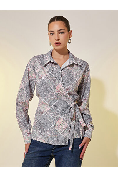 Styli بلوزة ملفوفة بأكمام طويلة وطبعة كاملة