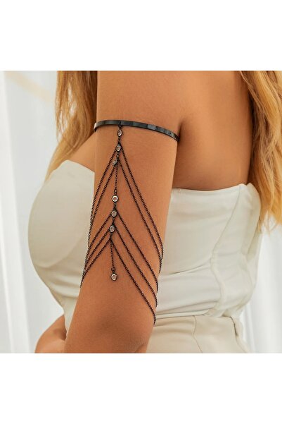 Girift Vintage Tiara Taşlı ve Zincirli Kol Takısı Üst Kol Bileziği