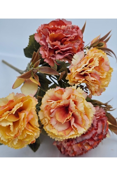 YASİMA YAPAY ESKİTME SARI TURUNCU KARANFİL SAKSI VAZO DEKOR CICEGI