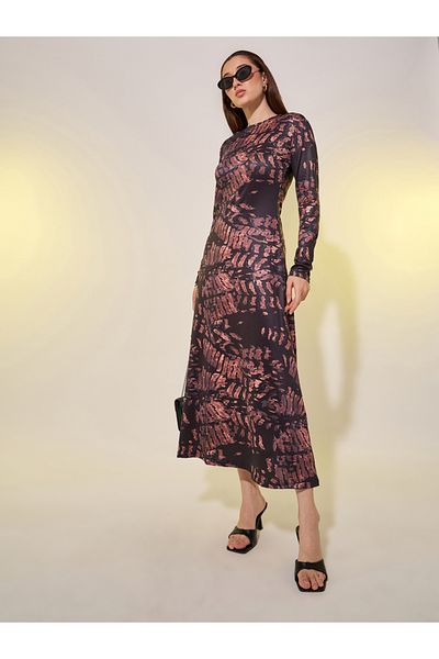 Styli All Over Print Long Sleeves Sheath Midi Dress