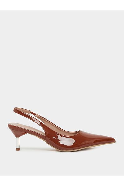 Styli Patent Design Pointed Toe Slingback Heel Shoes