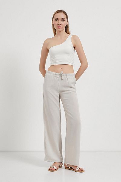 Arma Life Women's Elastic Waist Linen Look Loose Stone Trousers