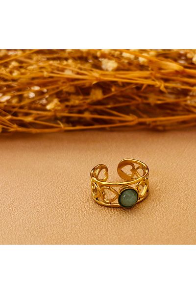 Markiz Takı Khaki Stone Steel Adjustable Ring