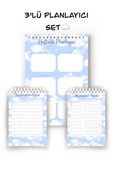 Handeto Kraft Set de planificator turcesc cu tematică nor, din 3 piese, planificator săptămânal, urmărirea obiceiurilor, lista de activități, planificator