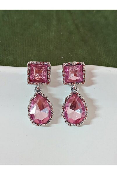 mos&more Açık Pembe Taşlı Gümüş Kadın Küpe
