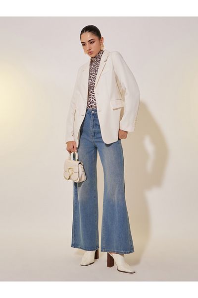 Styli Solid Long Sleeve Button Blazer