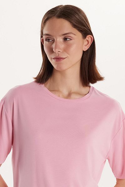 Tudors Tricou de bază roz pentru femei, din țesătură modală, cu croială relaxată