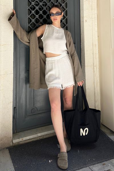 VAGGON طقم شورت نسائي من Mix Vest مع حقيبة قماش ونظارات Golden Hour V00029 V00029