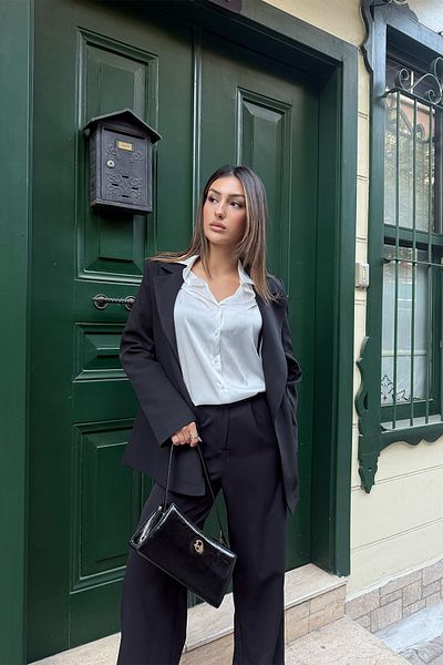 VAGGON Women's Black Blazer Jacket and Pants Suit V00034-A