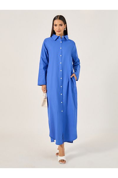 Styli Solid Button-Down Shirt Maxi Dress