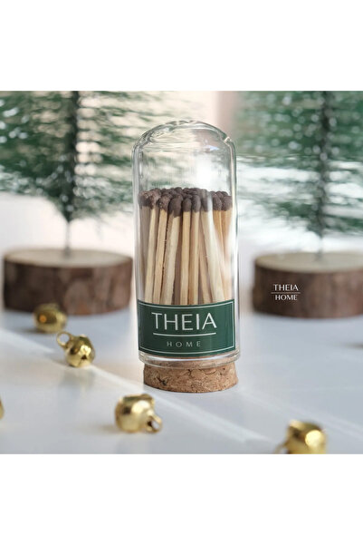 THEIA HOME Yılbaşı Özel Yeşil Seri Mantar Kapaklı Cam Fanusta Kibrit