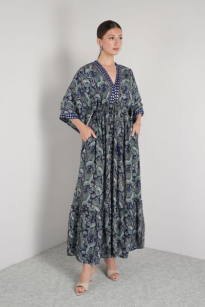NAVAJO Indian Silk Dress Navy Blue Standard Size