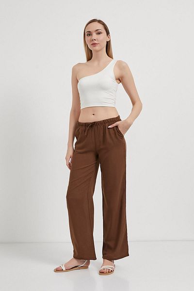 Arma Life Armalife 5449 Linen Look Loose Women's Trousers with Elastic Waist and Laces