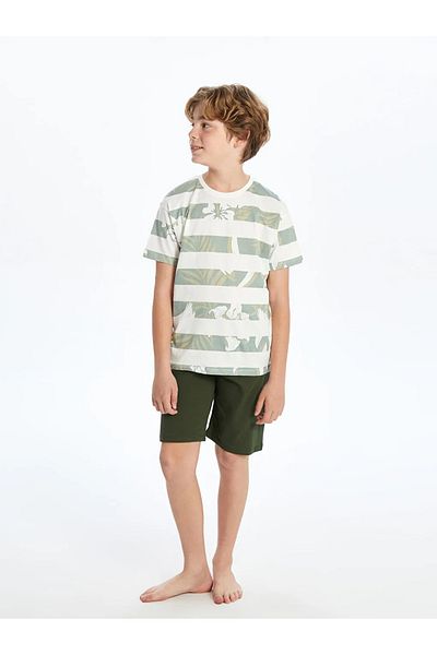 LC Waikiki Lcw Kids Beige Crew Neck Boy's Pajama Set with Shorts