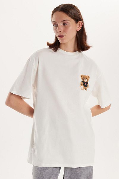 Tudors Tricou de damă, slim fit, 100% bumbac, cu mânecă scurtă, imprimat, cu decolteu ecru