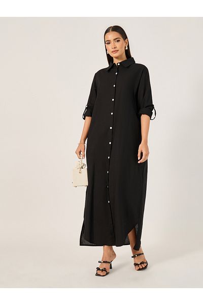 Styli Solid Button-Down Shirt Maxi Dress