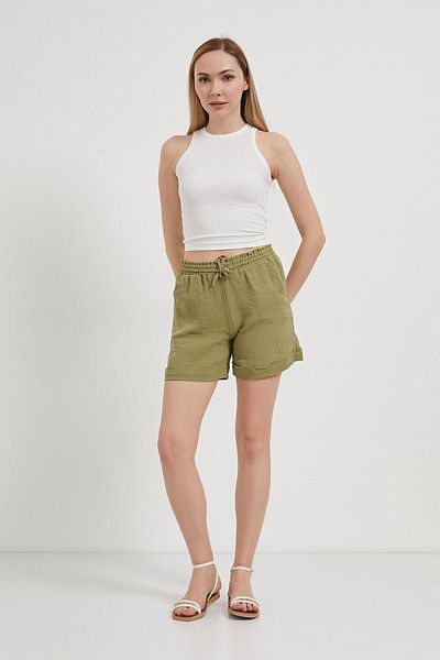 Arma Life Pantaloni scurți de vară kaki de bază din muselină cu talie elastică pentru femei