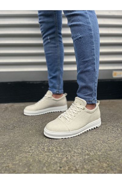 Joy Ayakkabı Jy152 Cool Lace-Up Linen Men's Casual Sports Classic Shoes Kbt - White
