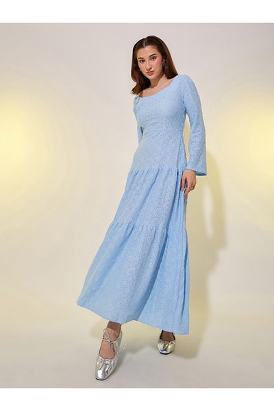 Styli Texture Long Sleeves Square Neck Maxi Dress