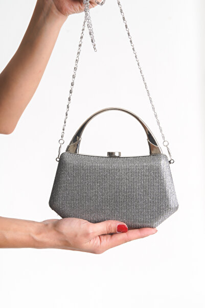 Famels Τσάντα βραδινού φορέματος από πλατίνα, ειδικής σχεδίασης, με κρυστάλλι...