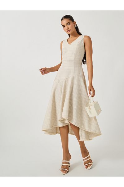 Styli Tweed Sleeveless A-Line Midi Dress