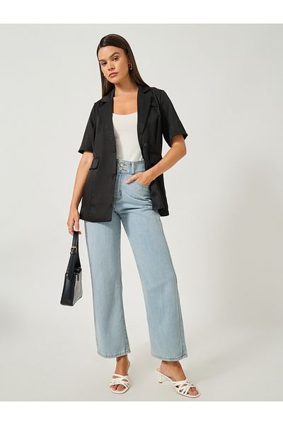 Styli Regular Fit Short Sleeve Notch Label Blazer