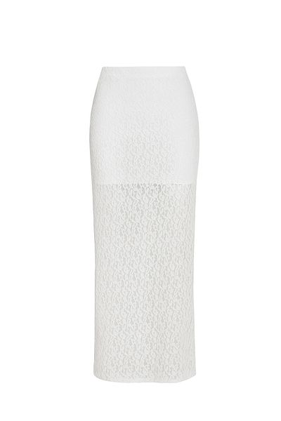 VAGGON Women's White Lace Embroidered Lined Maxi Length Skirt V00007-B
