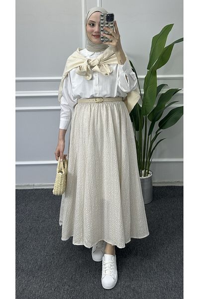 bybaharoz Long Seersucker Skirt - Elastic Waist