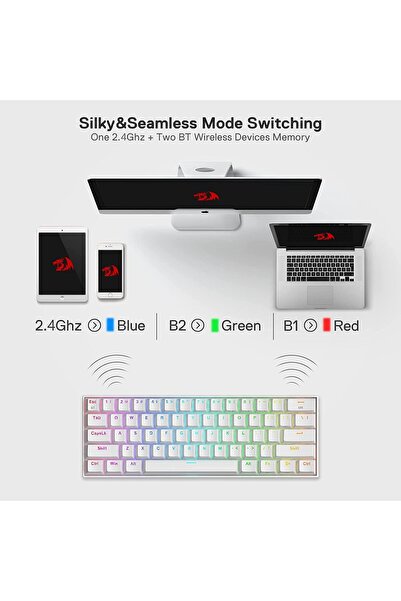 REDRAGON K530 Pro Draconic 60% Wireless RGB Mechanical Keyboard, 61 Keys, Hot-Swap - White