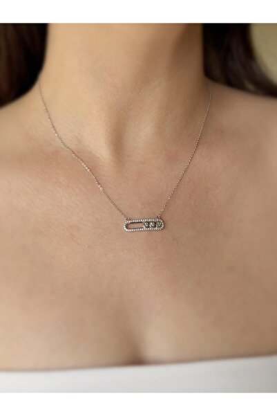 Soles 14 Ayar beyaz altın rengi taçlı çelik kolye