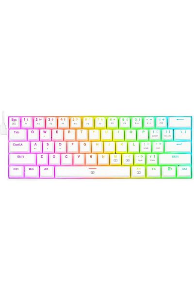REDRAGON لوحة مفاتيح ميكانيكية Redragon باللون الأبيض 60% Dragonborn K630W - مفتاح أحمر، USB-C