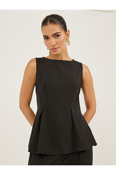Styli Sleeveless Round Neck Peplum Top