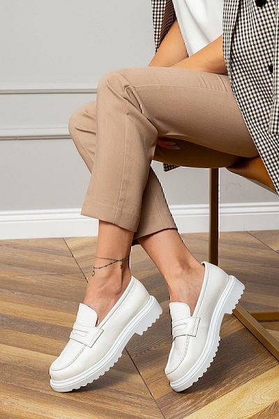 Deery Pantofi de damă Loafer alb din piele naturală