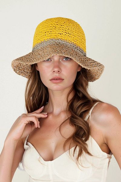 bacc Yellow Hand Knitted Straw Hat Bcnsv-2514404