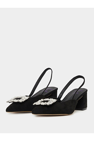 Sneak-a-Peek By Styli Rhinestone Buckle Detail Block Heel Slingback Shoes