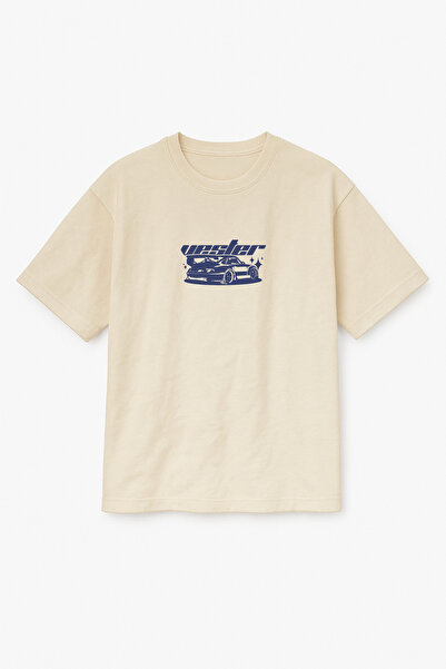 Altair Tr تي شيرت للجنسين مطبوع عليه سيارة بورشه مقاس كبير باللون البيج