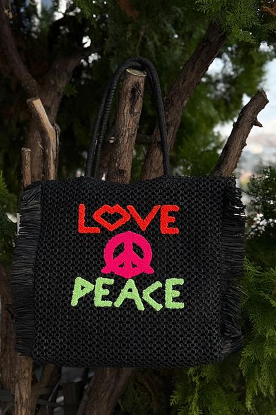 bacc Black Hand Knitted Embroidered Straw Bag Bcnsv-25Nwc-1021
