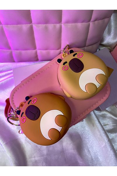 TATLIŞ 1Pcs Squishy Textured Popular Cute Capybara Zipper Wallet Keychain/Bag Ornament Gift