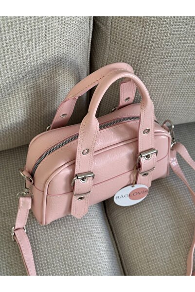 BAGLOVİS ASKILARI AYARLANABİLİR TOKA DETAYLI PUDRA KADIN OMUZ ÇANTASI En25 Boy15