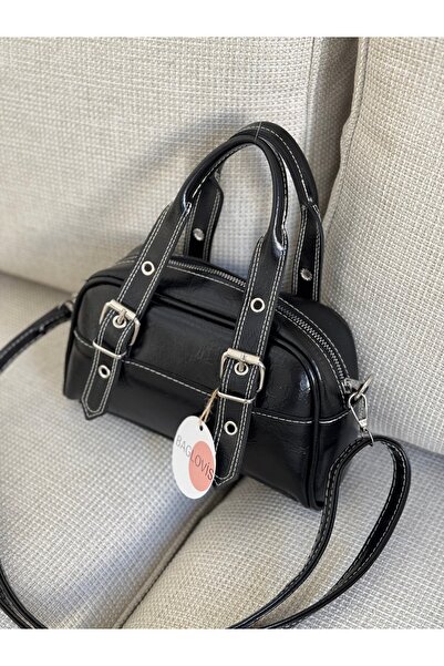 BAGLOVİS ASKILARI AYARLANABİLİR TOKA DETAYLI SİYAH KADIN OMUZ ÇANTASI En25 Boy15