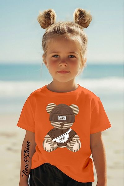New Shine The Best Bear Printed Oversized Children's T-Shirt