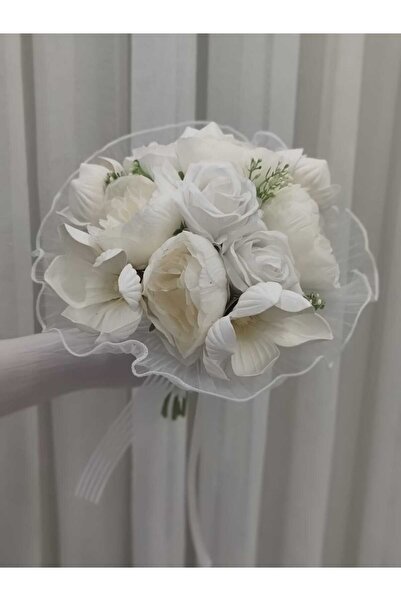 Bioren Pileli Tüllü Manolya Şakayık Gül Gelin Buketi