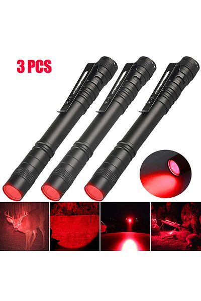Choice 3PCS Red Mini Pen Light Flashlight Red/White/395nm Torch Penlight Flashlight with Clip Pet Dog Cat U