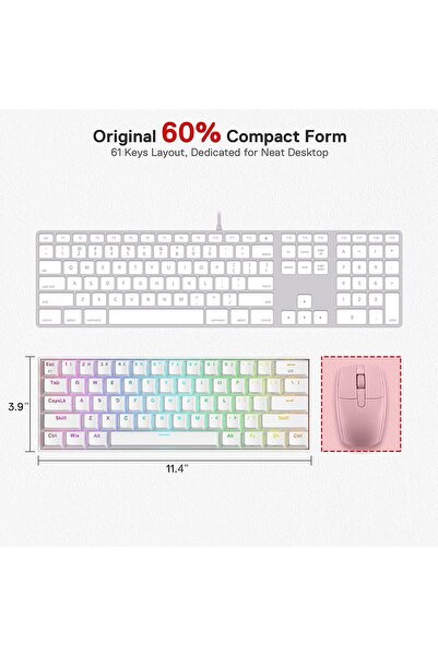 REDRAGON K530 Pro Draconic 60% Wireless RGB Mechanical Keyboard, 61 Keys, Hot-Swap - White