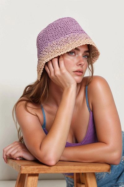 bacc Lilac Hand Knitted Straw Hat Bcnsv-2514404