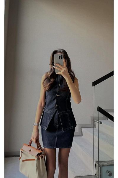 SHOP MY New Denim Skirt Vest Suit