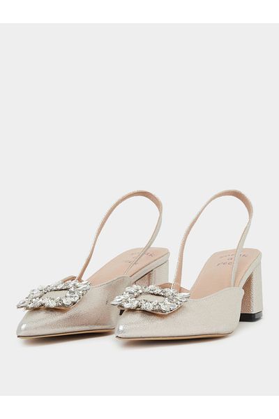Sneak-a-Peek By Styli Rhinestone Buckle Detail Block Heel Slingback Shoes