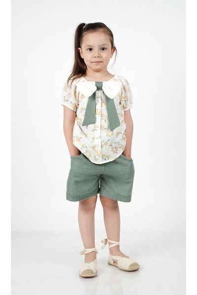 c.c.l. coccolin kids baby clup Girl's Woven 2-Piece Bottom Top Shorts Blouse Bow Detail Floral Set