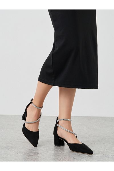 Sneak-a-Peek By Styli Rhinestone Strap Suede Block Heel Ankle Strap Shoes